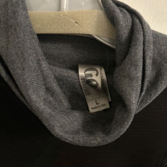 GO Couture Black Gray Cowl Neck Tunic Dress Long Sleeve Hi Lo Women’s Large NWT - Picture 6 of 8